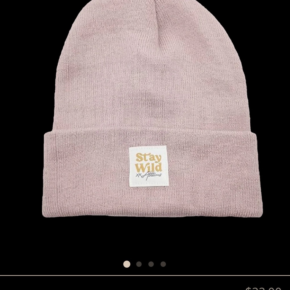Pink Beanie with 'Stay Wild' Patch - Picture 2 of 8
